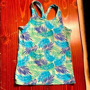 Tropical palm leaf print racer back tank top